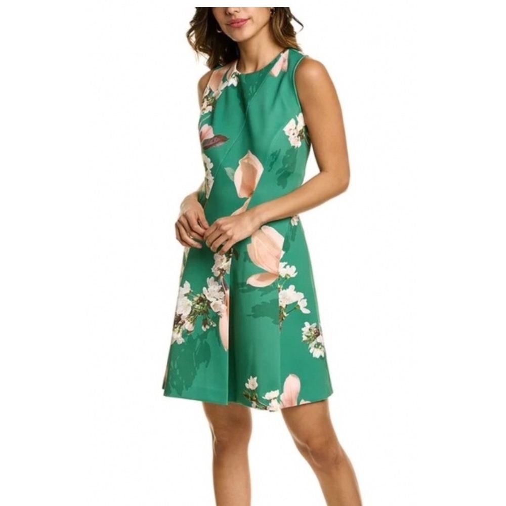 Ted Baker Luxie Dress Size 3 US size 8 Green Floral Magnolia A-Line Sleeveless